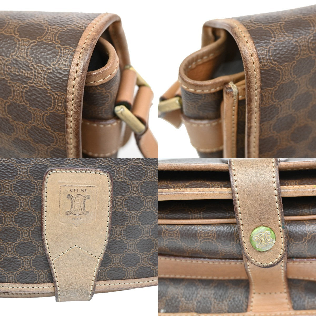 CELINE Logo Macadam Pattern Shoulder Bag PVC Leather Brown GHW Italy 63KB610
