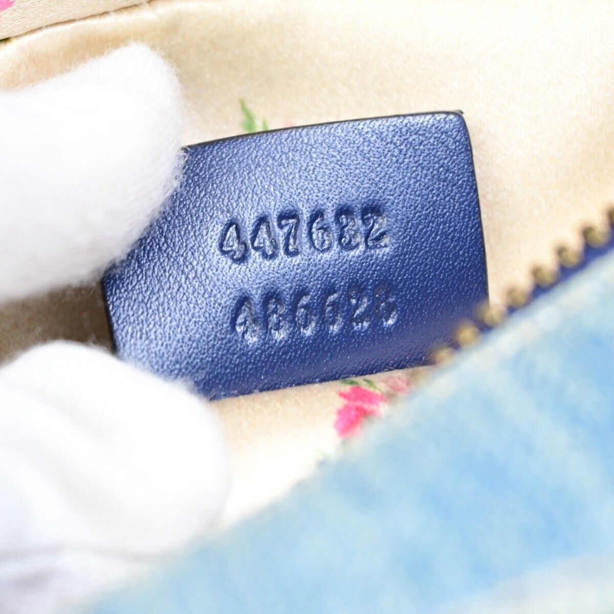 GUCCI GG Marmont Chain Shoulder Bag Imitation Pearl Leather Denim Blue 675RJ902