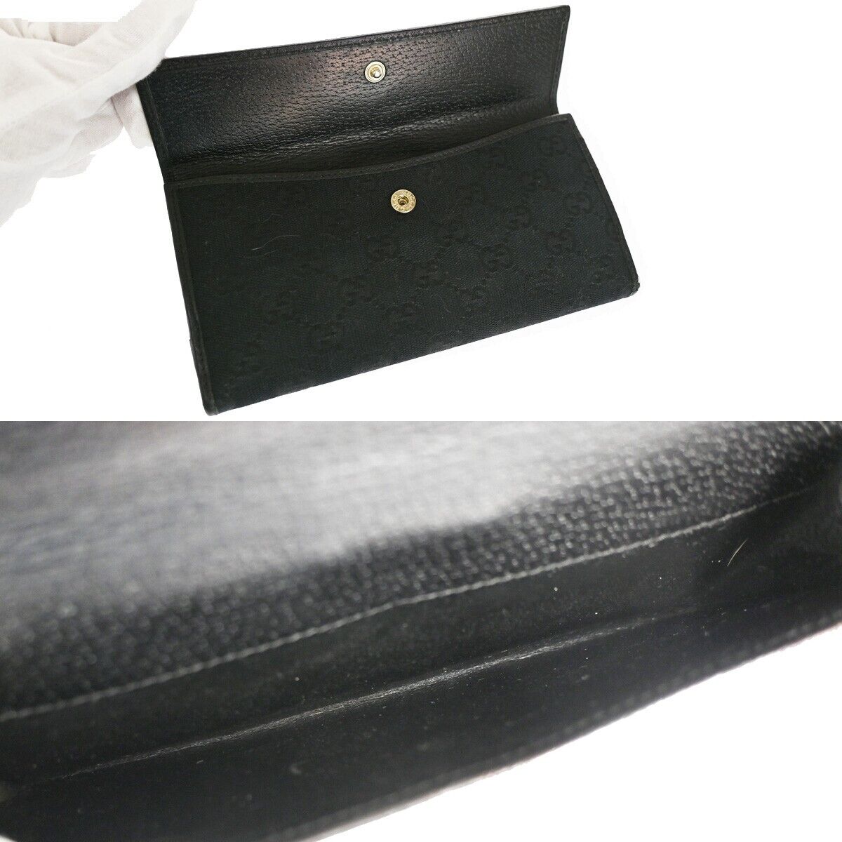 GUCCI Princy GG Pattern Long Bifold Wallet Purse Canvas Leather Black 02YD939