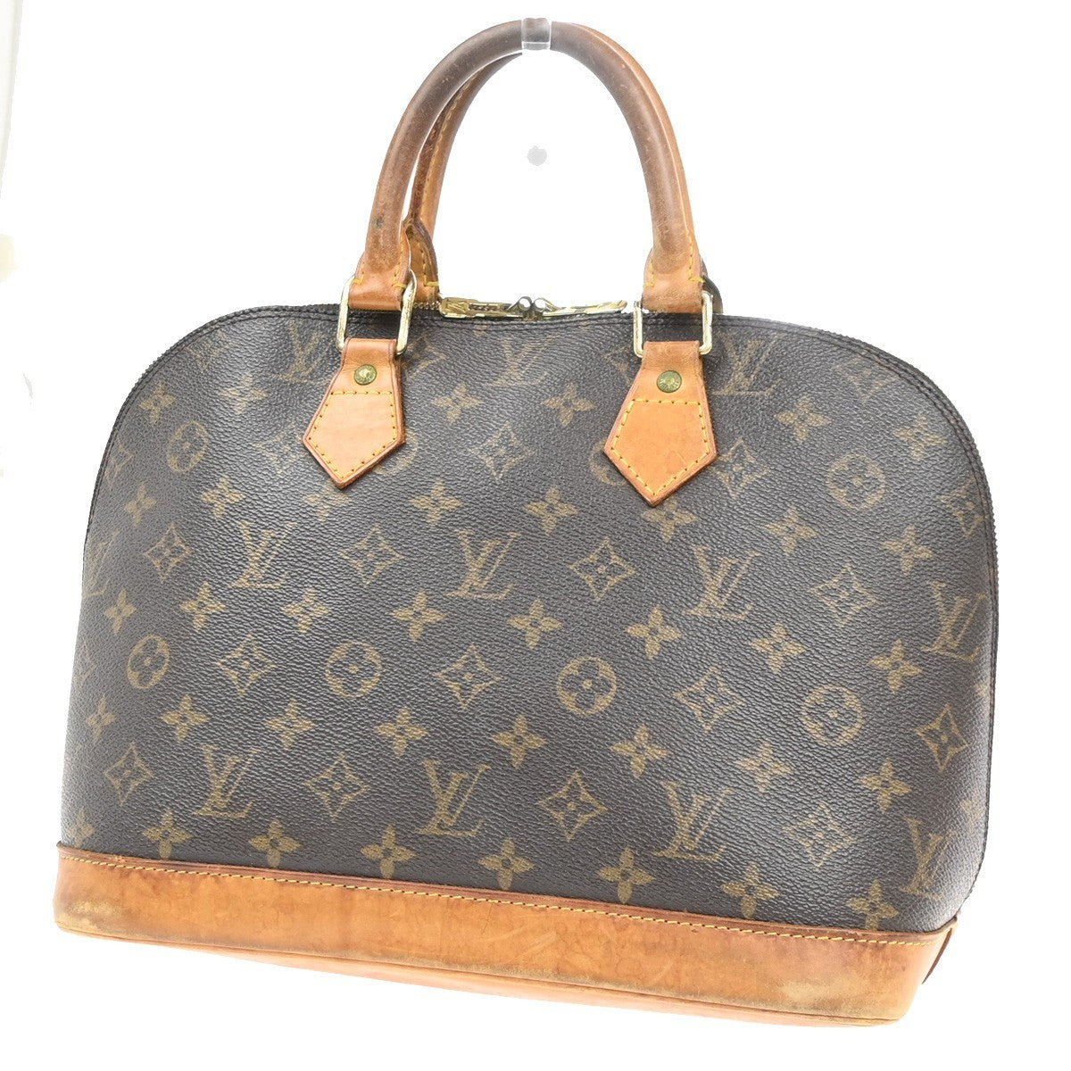 LOUIS VUITTON LV Logo Alma Hand Bag Monogram Leather Brown France M51130 30MA452