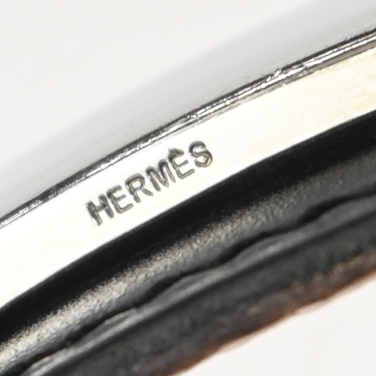 HERMES H Logo Constance Reversible Buckle Belt #75 Leather Black Silver 84RL373