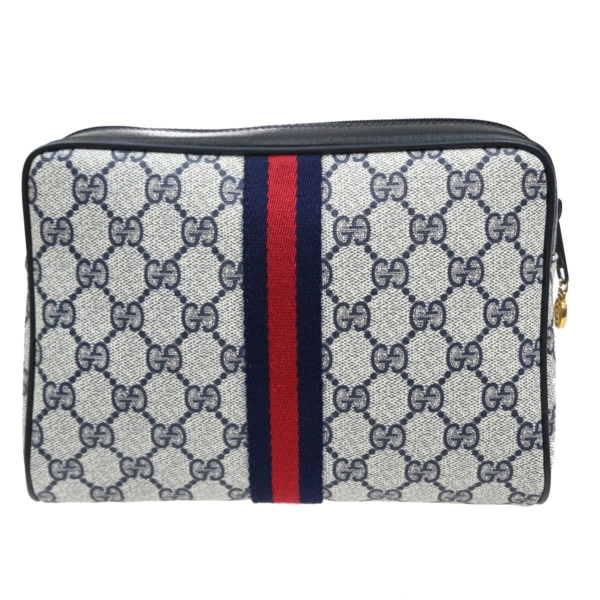 GUCCI Sherry GG Pattern Clutch Hand Bag PVC Leather Navy Blue GHW Italy 68MA570