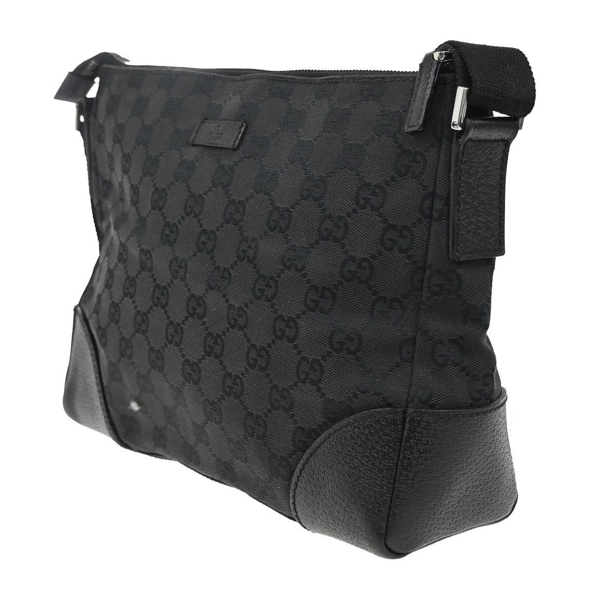 GUCCI Logo GG Pattern Shoulder Bag Canvas Leather Black SHW Italy 35MA141