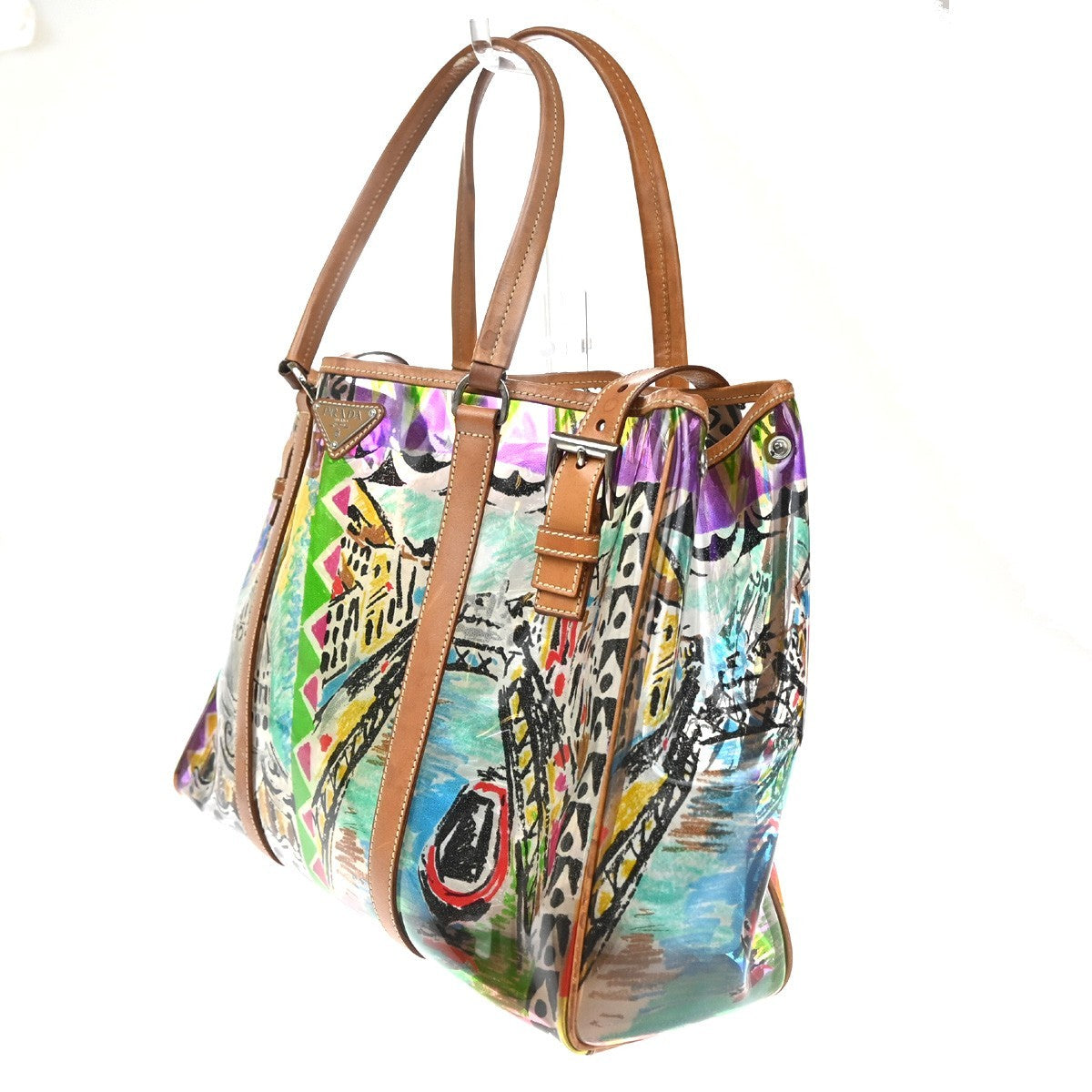 PRADA Venetian Print Shoulder Tote Bag Vinyl Leather Brown SHW Italy 37KD059