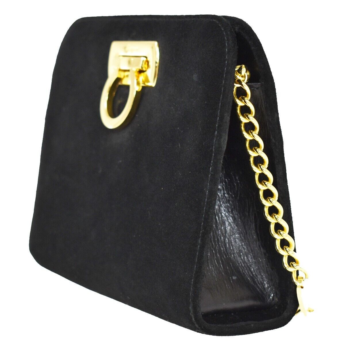 SALVATORE FERRAGAMO 2Way Chain Gancini Shoulder Bum Bag Suede Leather BK 65RC966