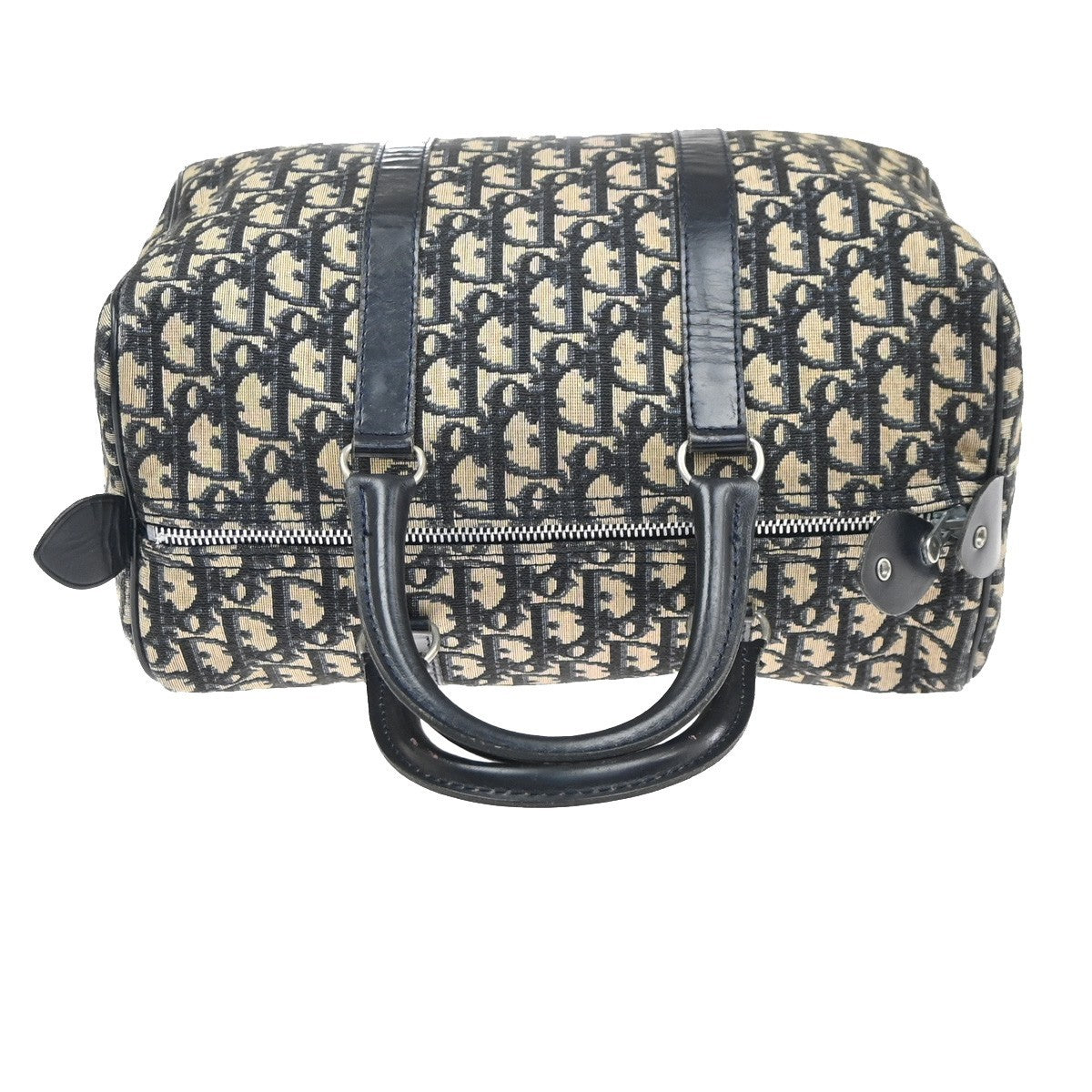 CHRISTIAN DIOR Trotter Boston Hand Bag Canvas Leather Blue SHW France 34MA477
