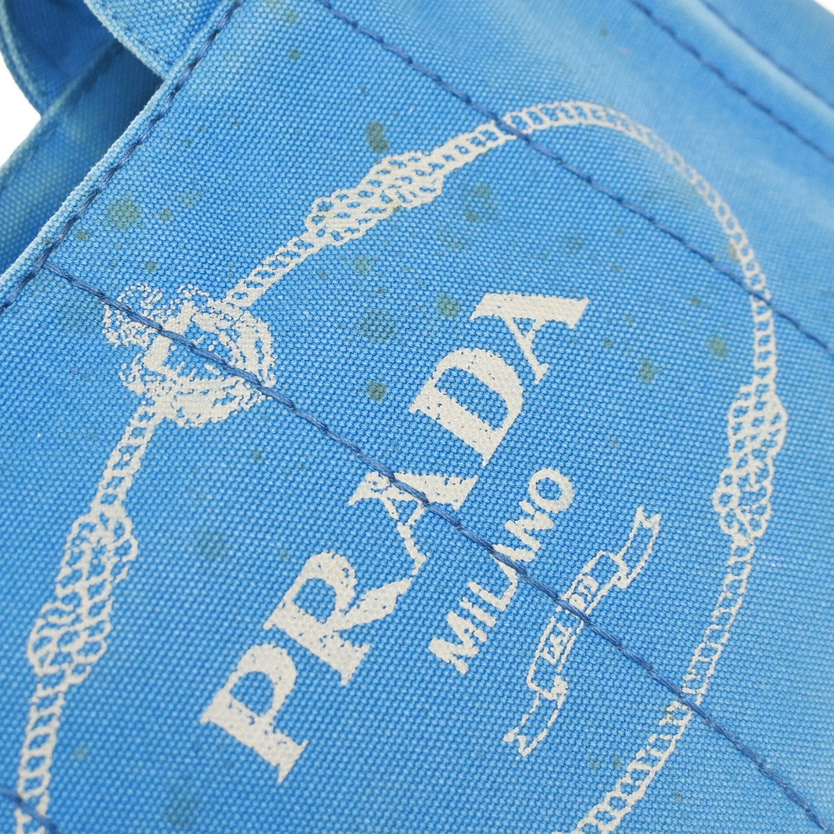 PRADA Logo CANAPA 2Way Shoulder Hand Bag Canvas Leather Blue Azzurro GHW 35KC772