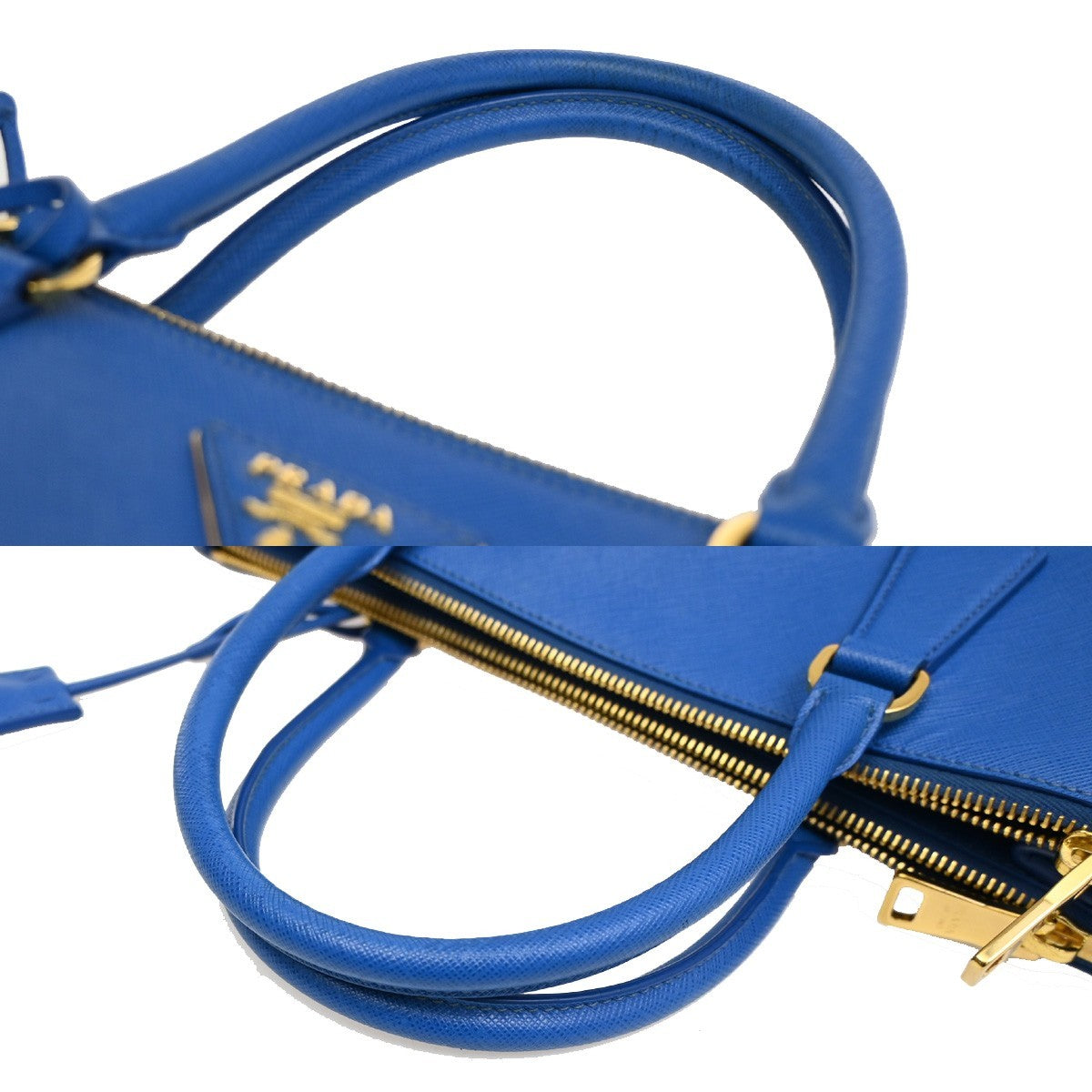 PRADA MILANO Logo Double Zip Tote Bag Saffiano Leather Blue GHW Italy 12CA241