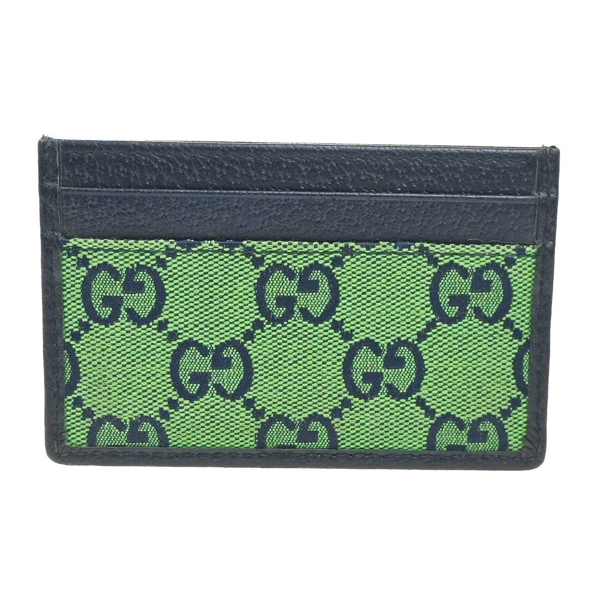 GUCCI Logo GG Pattern Card Case Canvas Leather Green Navy Blue Italy 67MA478