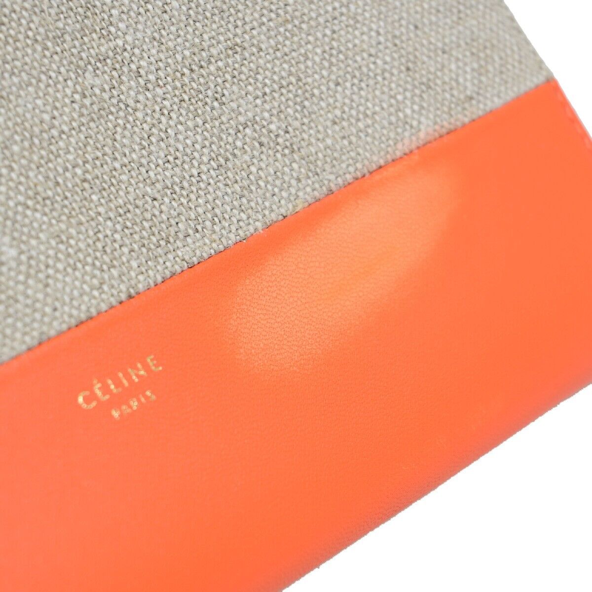 CELINE Logo Bicolor Round Zipper Long Wallet Canvas Leather Beige Orange 09KA373