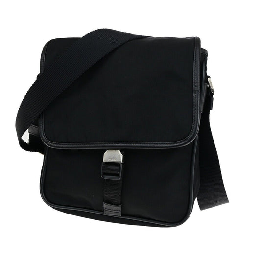 PRADA MILANO Tessuto Messenger Shoulder Bag Nylon Leather Black Silver 87EB675