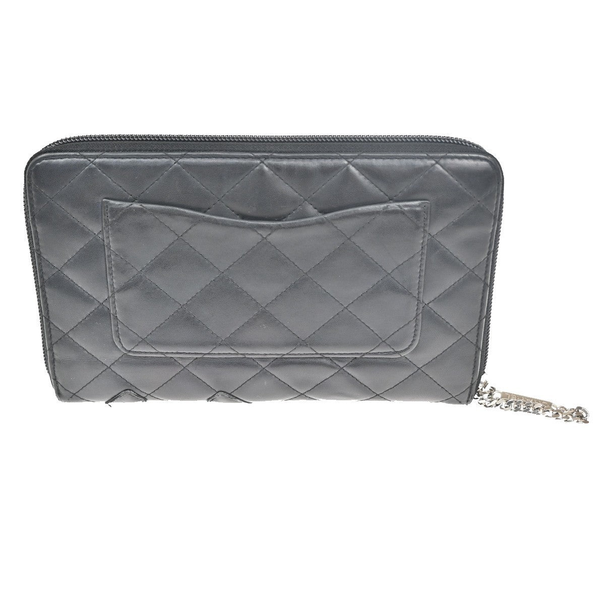 CHANEL CC Cambon Zip Around Long Bifold Wallet Purse Leather Black Pink 31TA372