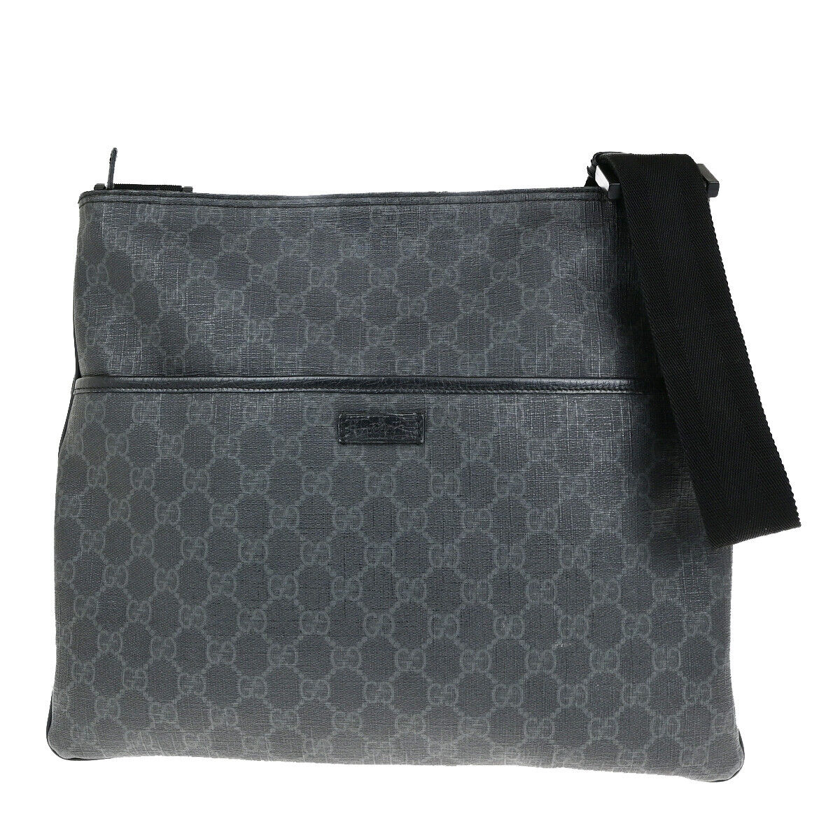 GUCCI Logo GG Pattern Crossbody Shoulder Bag PVC Leather Black Italy 10RK725