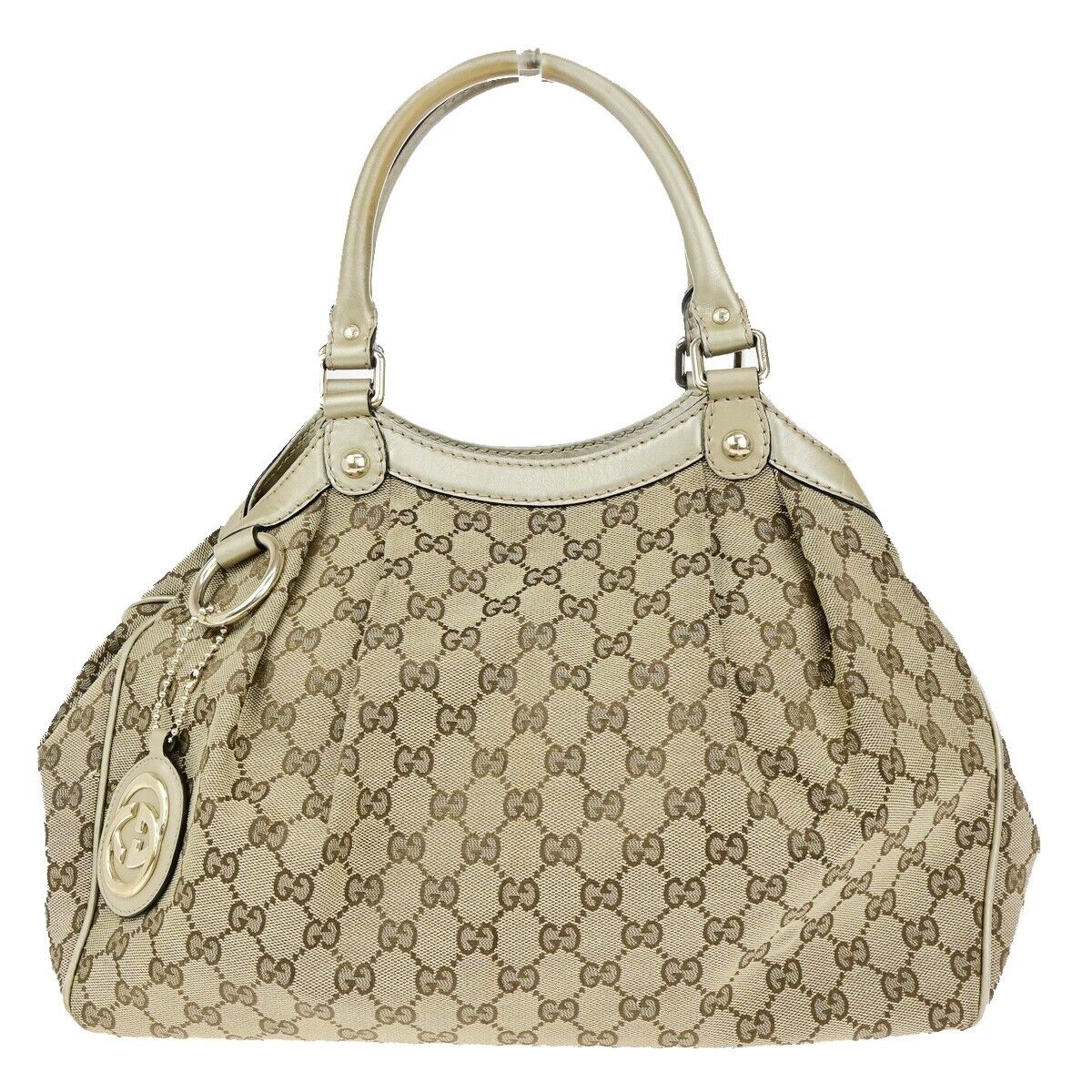 GUCCI Logo Sukey GG Pattern Shoulder Bag Canvas Leather Gold Brown GHW 35EC974