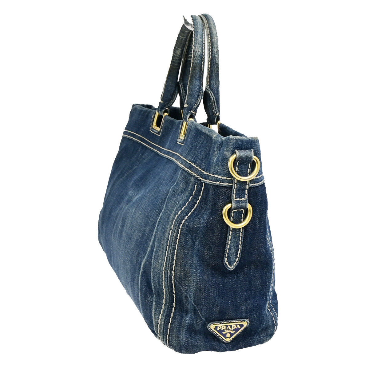 PRADA Logor Hand Tote Bag Denim Leather Blue Acio GHW Italy 80YG643