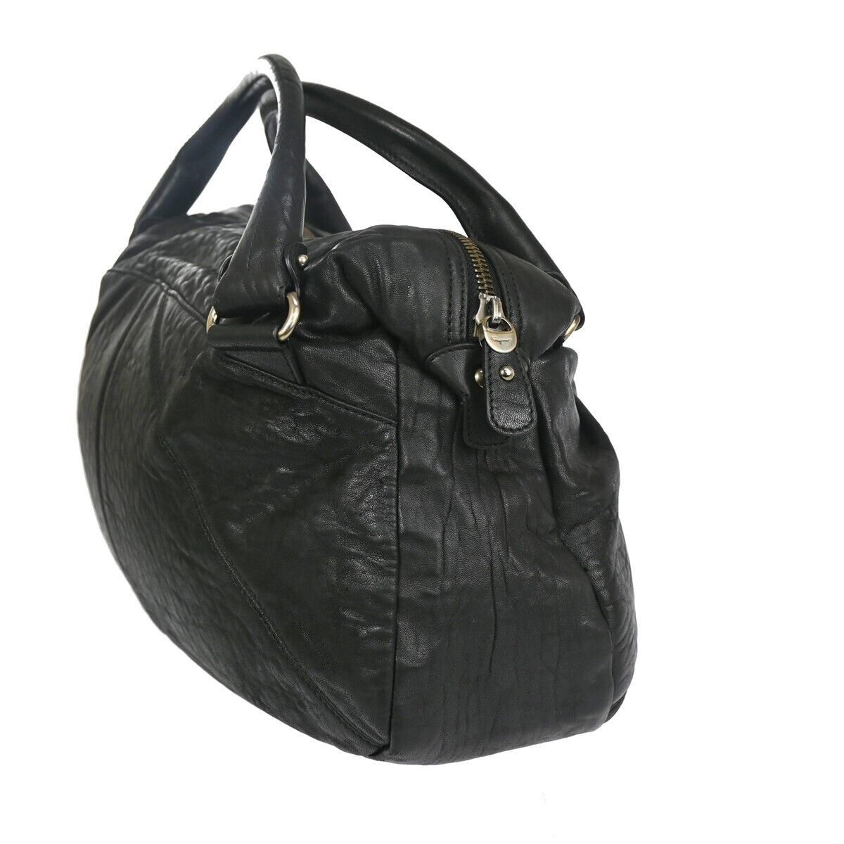 SALVATORE FERRAGAMO Logo Gancini Shoulder Tote Bag Leather Black  Italy 68DA065