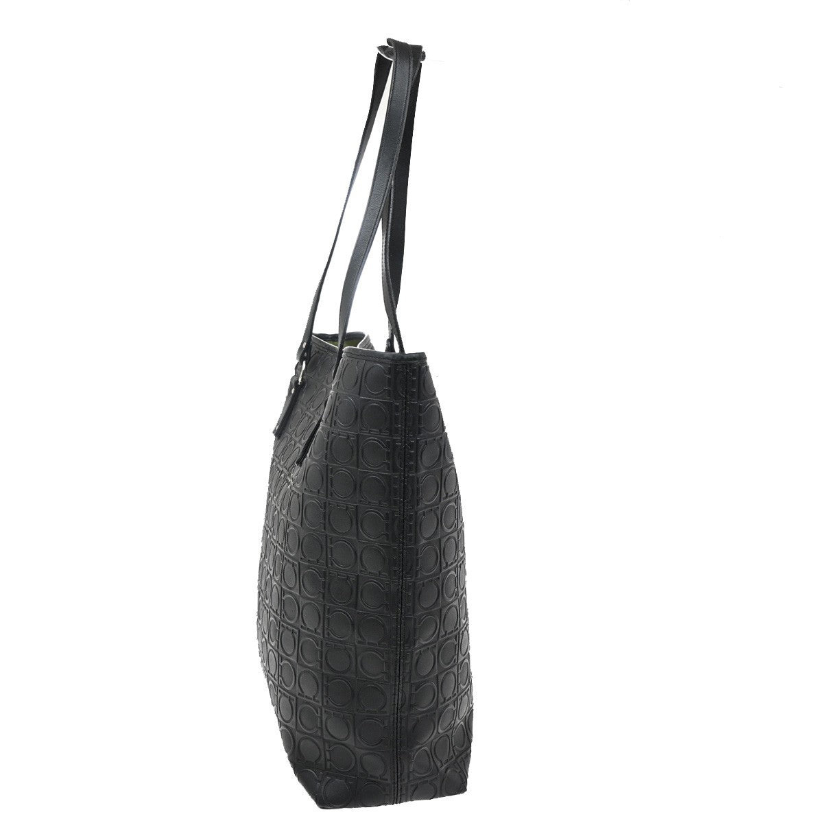 SALVATORE FERRAGAMO Gancini Tote Shoulder Bag PVC Leather Black SHW 69AA118