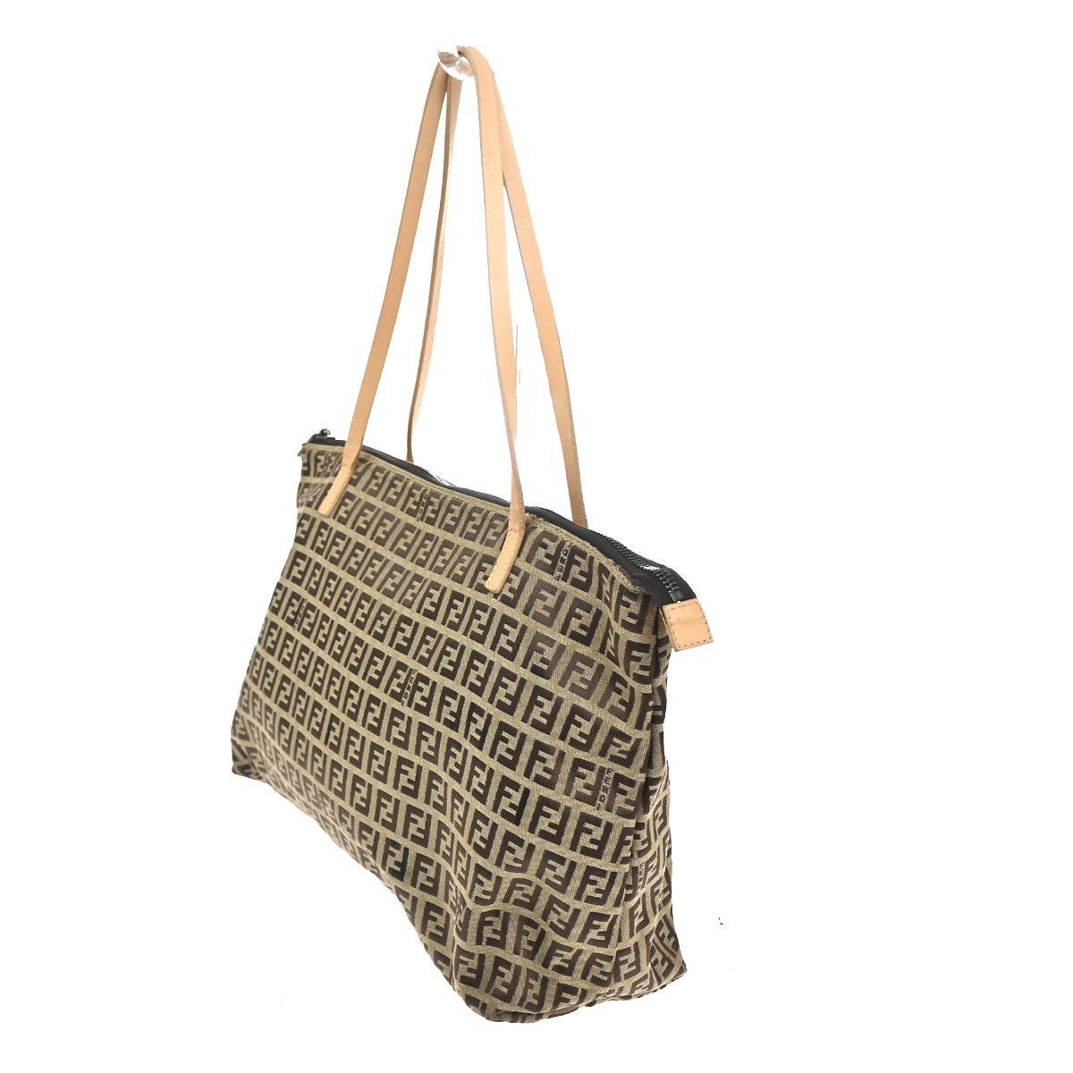 FENDI Logo Zucca Zucchino Pattern Hand Bag Canvas Leather Black Italy 65CA601