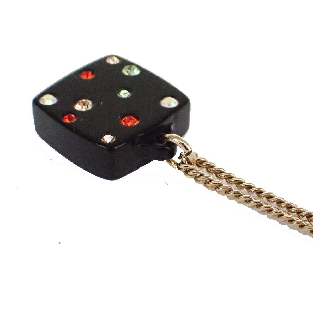CHANEL CC Logo Chain Necklace Square Pendant Plastic Gold BK Accessory 30KA151