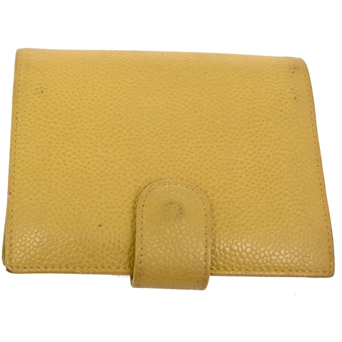CHANEL CC Bifold Compact Wallet Grained Calfskin Leather Yellow Vintage 66KB511