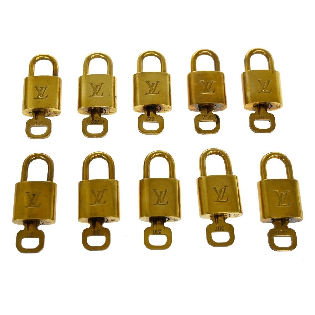 LOUIS VUITTON LV 10 SET PADLOCK KEY BAG CHARM CADENA GOLD PLATED FRANCE 34GA934