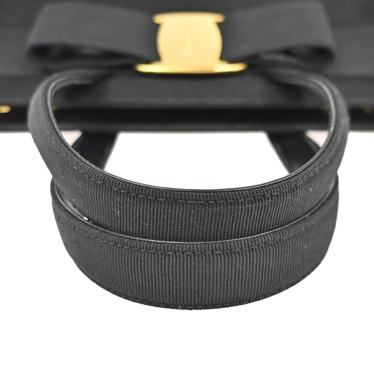 SALVATORE FERRAGAMO 2way Vara Hand Bag Canvas Suede Leather Black GHW 80ZA208