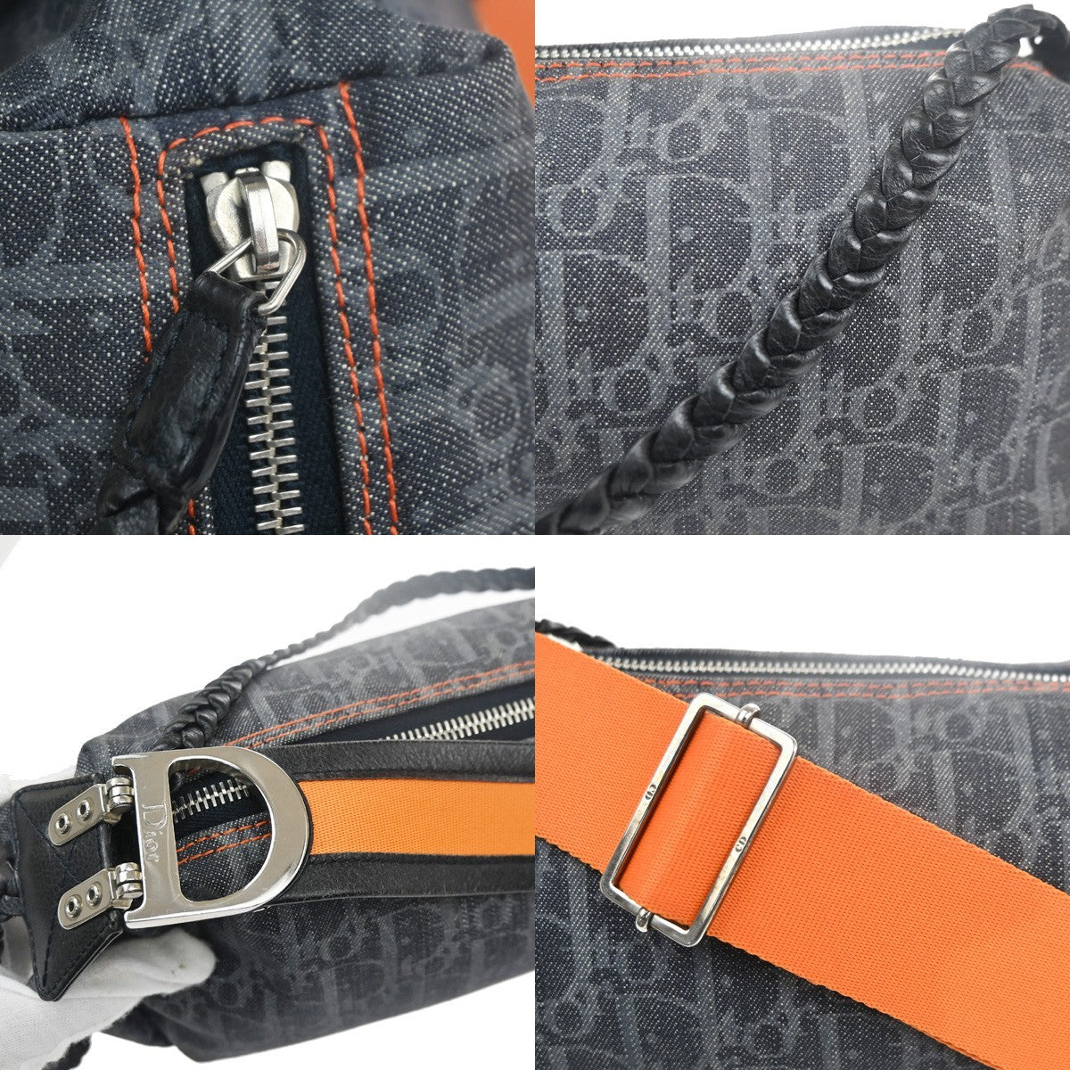 CHRISTIAN DIOR Trotter Flight Line Shoulder Bag Denim Canvas Leather BE 41RL890