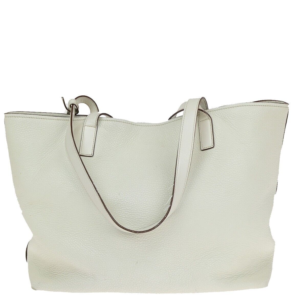 PRADA MILANO Logo Shoulder Hand Tote Bag Leather White Gold 86KA230