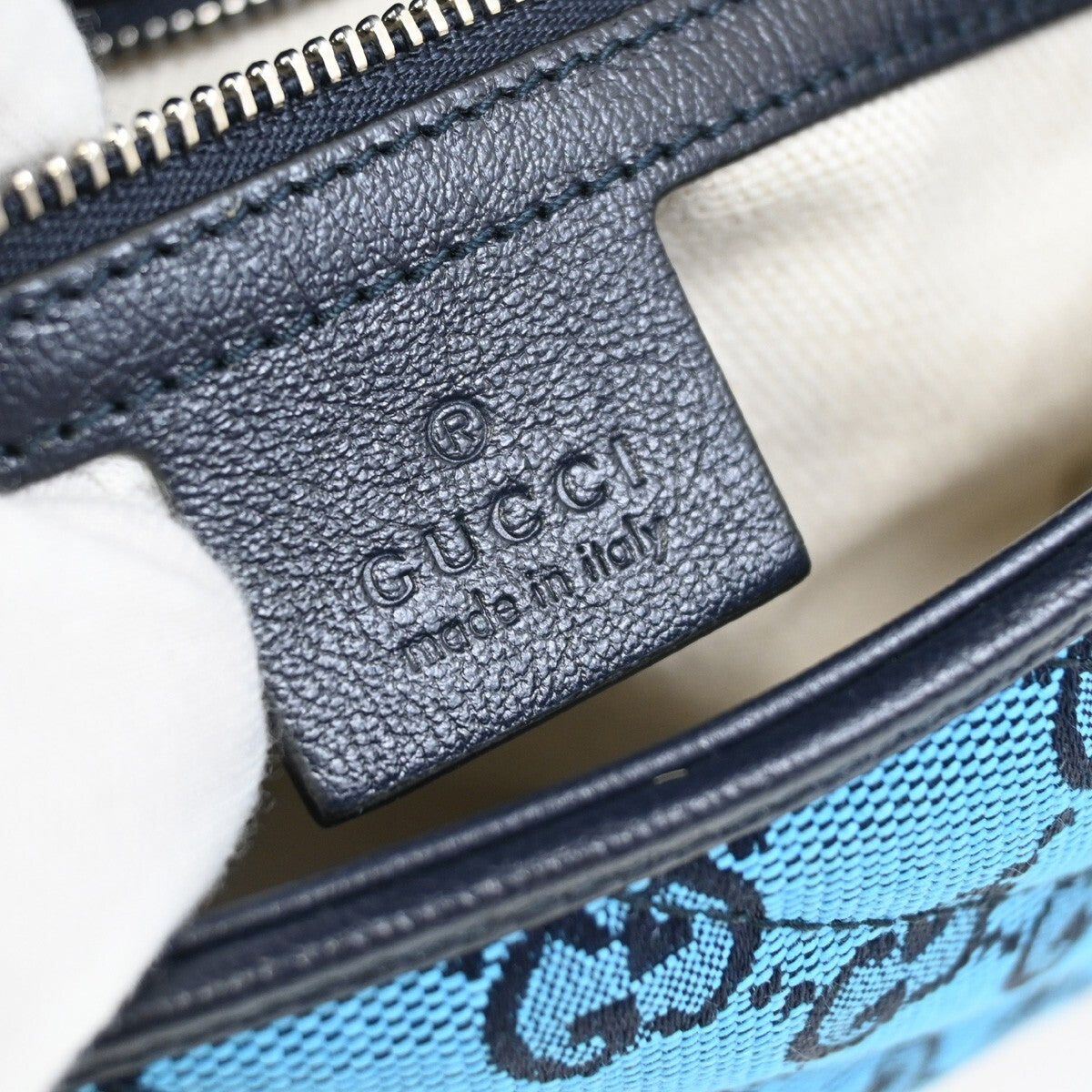 GUCCI GG Pattern Marmont Chain Shoulder Bag Canvas Leather Blue SHW 631RF272