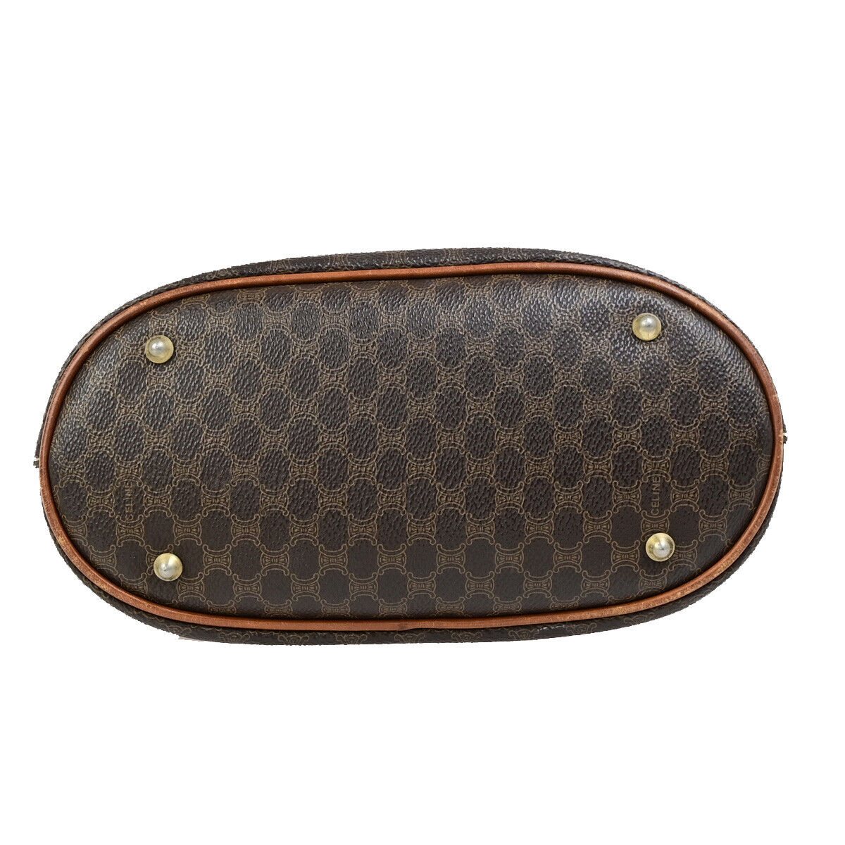 CELINE Logo Macadam Pattern Shoulder Tote Bag PVC Leather Brown GHW 67YG537