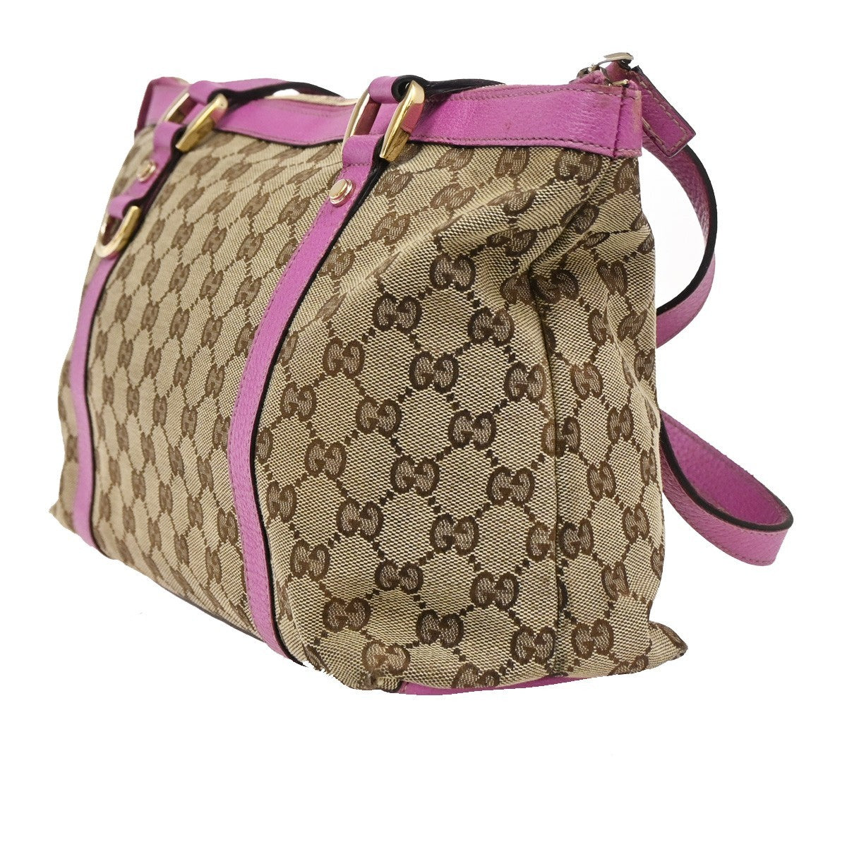 GUCCI GG Pattern Abbey Shoulder Bag Canvas Leather Beige Pink GHW Itlay 67DA040