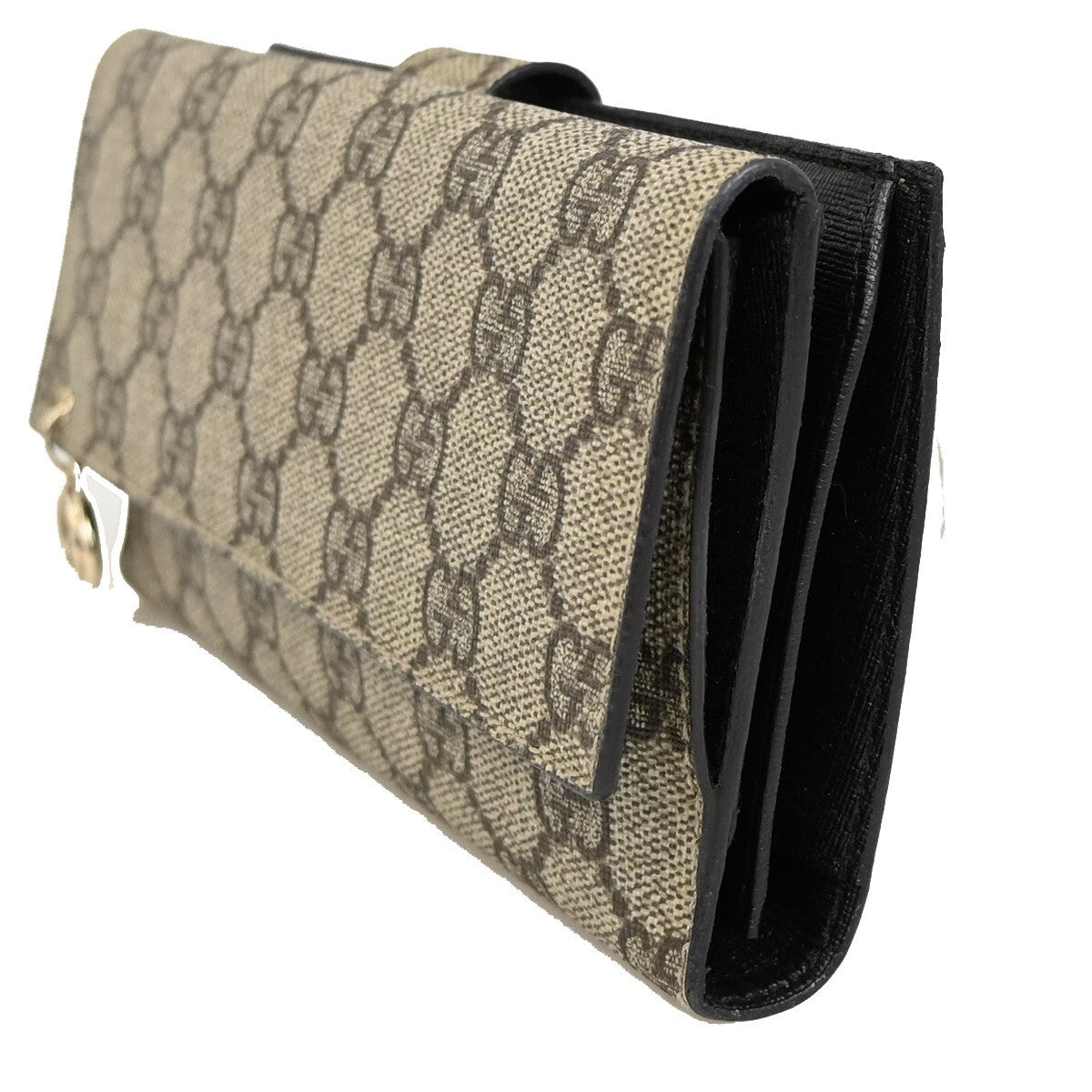 GUCCI Logo GG Pattern Bifold Long Wallet Supreme Leather Brown 84RF274