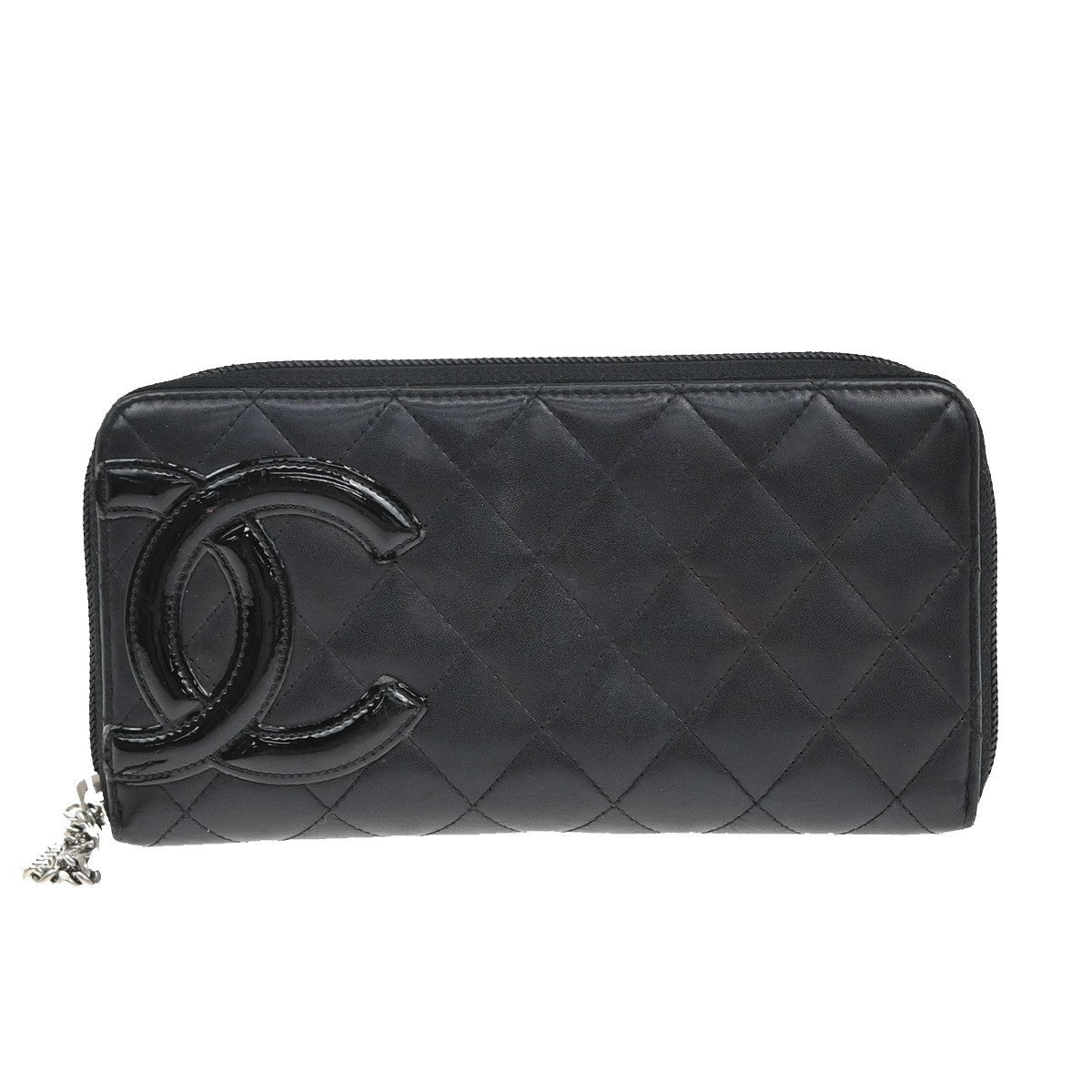 CHANEL CC Cambon Long Zipper Bifold Wallet Leather Patent Leather Black 30RF618