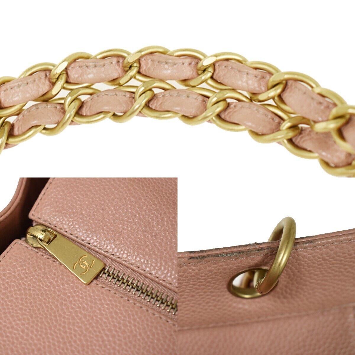 CHANEL CC Logo Matelasse Chain Hnd Bag Caviar Leather Pink GD Vintage 651RC482