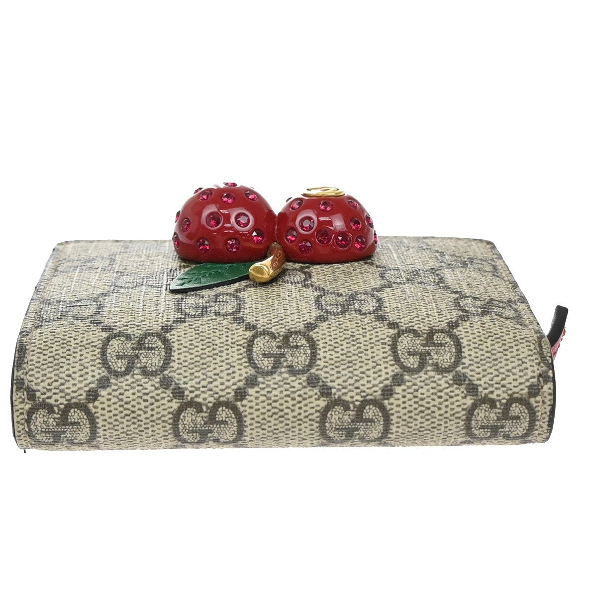 GUCCI Logo Cherry GG Pattern Compact Wallet Supreme Leather Brown 65EF797