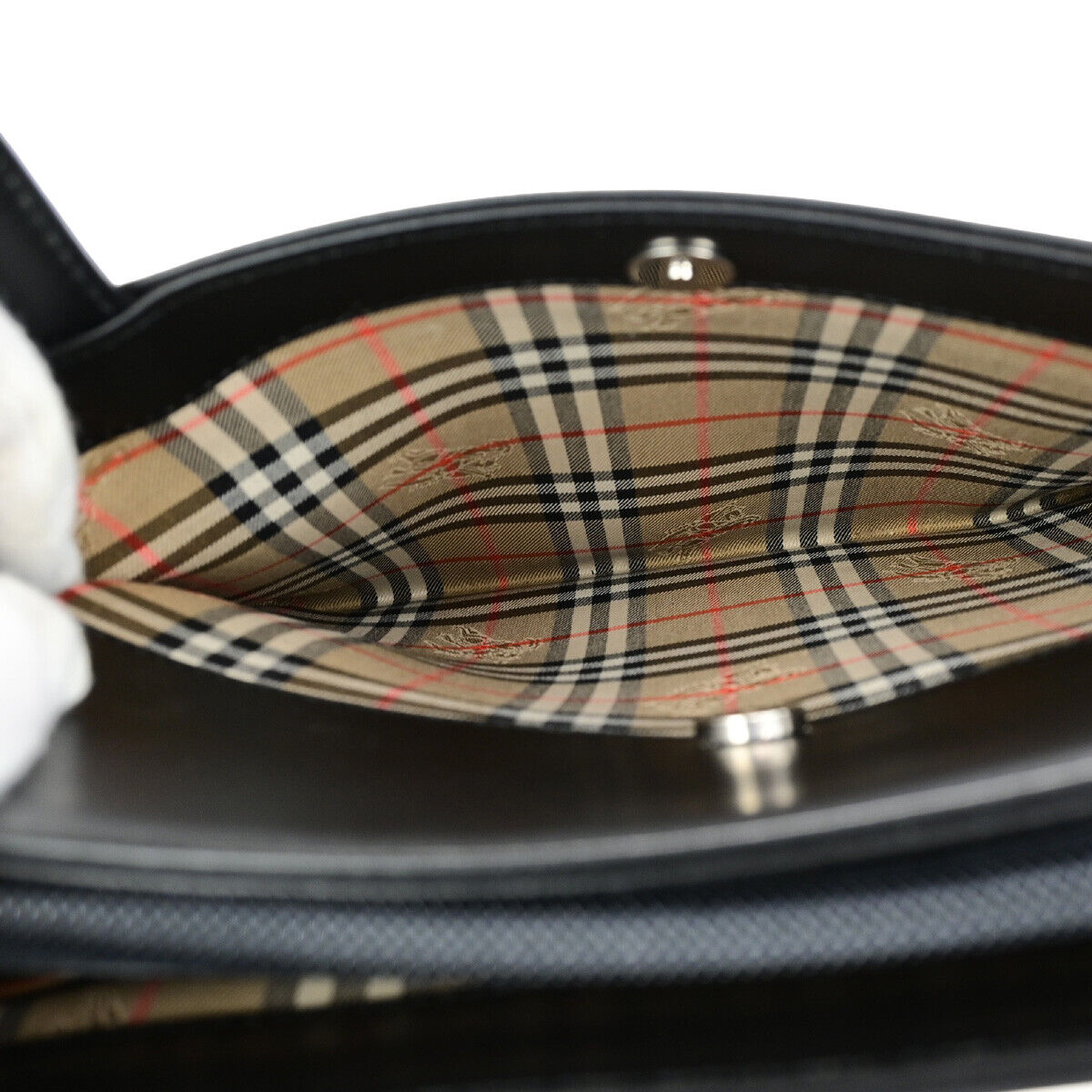 Burberrys Logo Nova Check Hand Tote Bag Canvas Leather Black Beige 31YG606