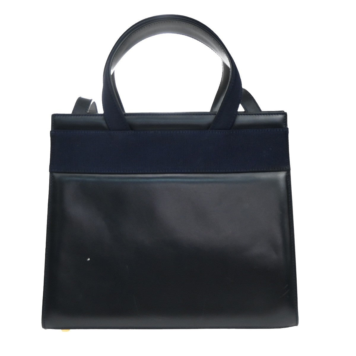 SALVATORE FERRAGAMO Vara Hand Bag Canvas Leather Navy Blue GHW Italy 37KA785