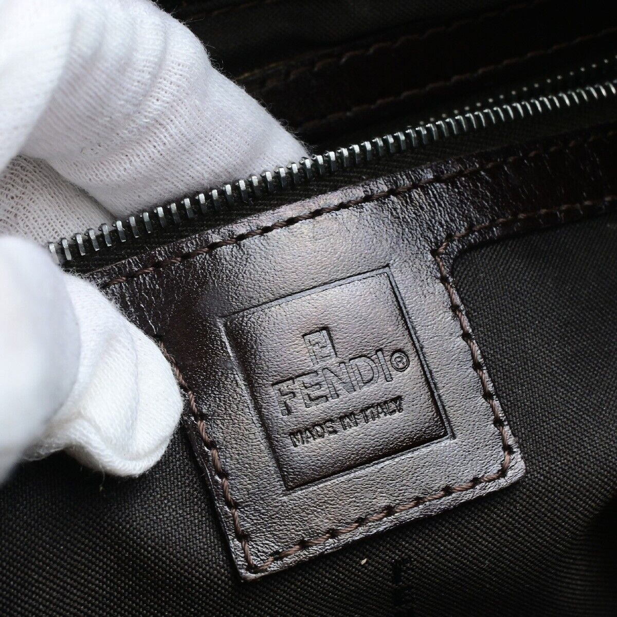 FENDI Logo Mamma Zucca Pattern Shoulder Bag Canvas Leather Brown SHW 74FB302