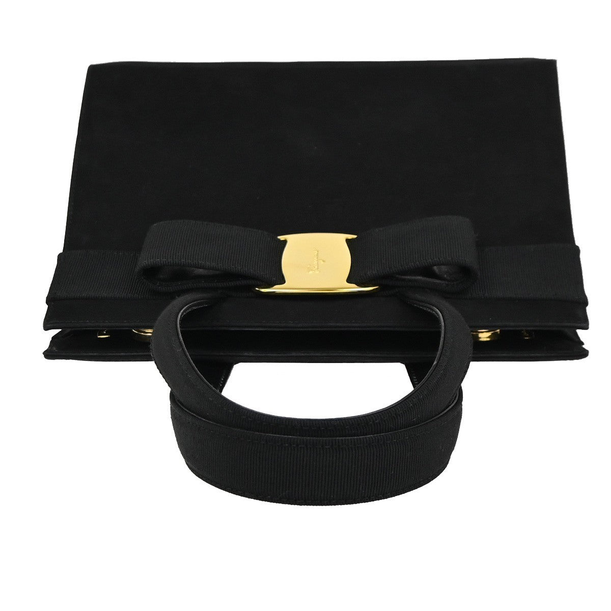 SALVATORE FERRAGAMO 2way Vara Hand Bag Canvas Suede Leather Black GHW 80ZA208