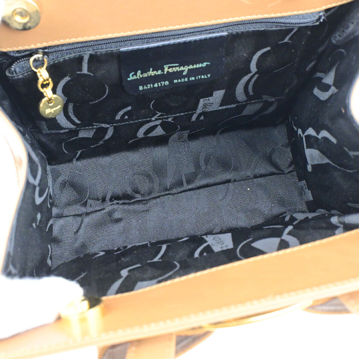 SALVATORE FERRAGAMO Vara 2Way Shoulder Hand Bag Canvas Leather Brown GHW 38YG594