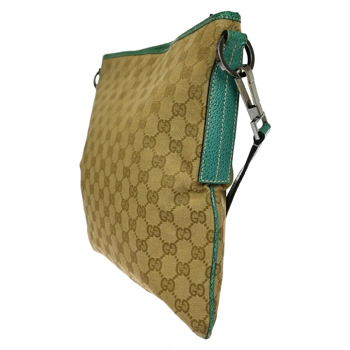 GUCCI Logo GG Pattern Crossbody Shoulder Bag Canvas Leather Beige Green 67EA104
