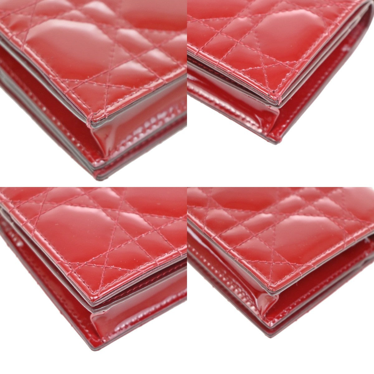 CHRISTIAN DIOR Cannage Mini Lady Dior Gardenia Wallet Patent Leather Red 80RL584