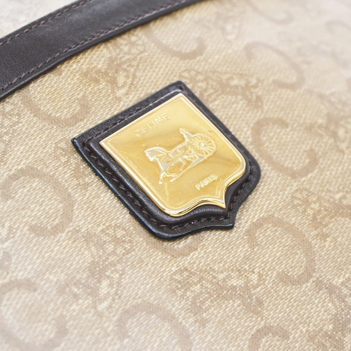 CELINE C Macadam Horse Carriage Shoulder Bag PVC Leather GHW Brown Italy 30KD149