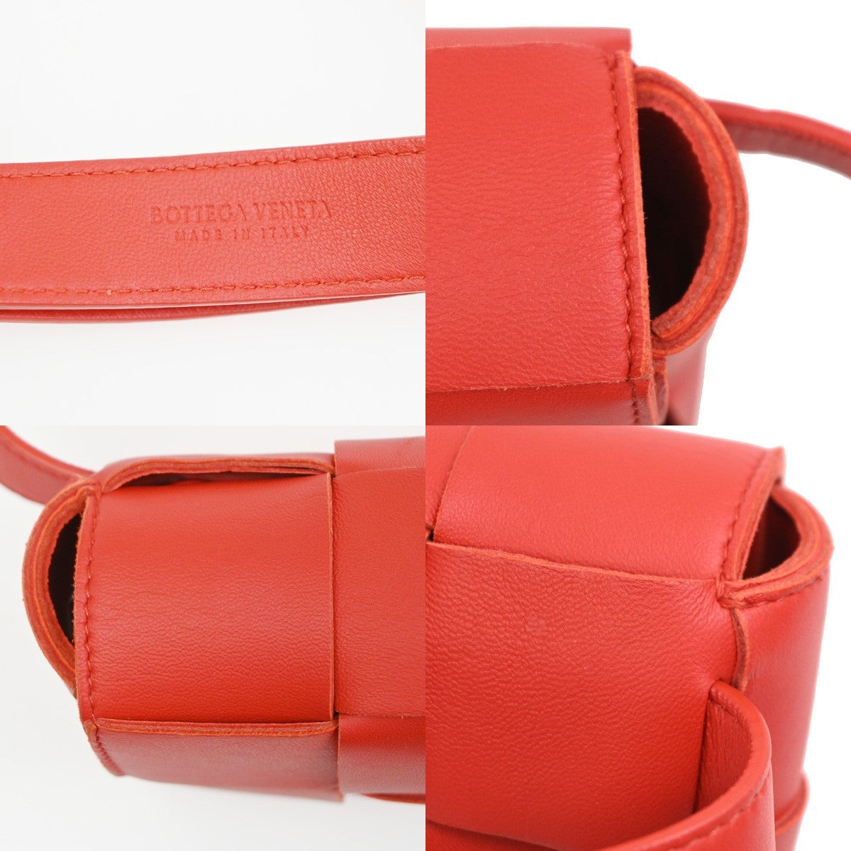 BOTTEGA VENETA Logo Cassette Maxi Intrecciato Bum Bag Leather Red Italy 91RQ040
