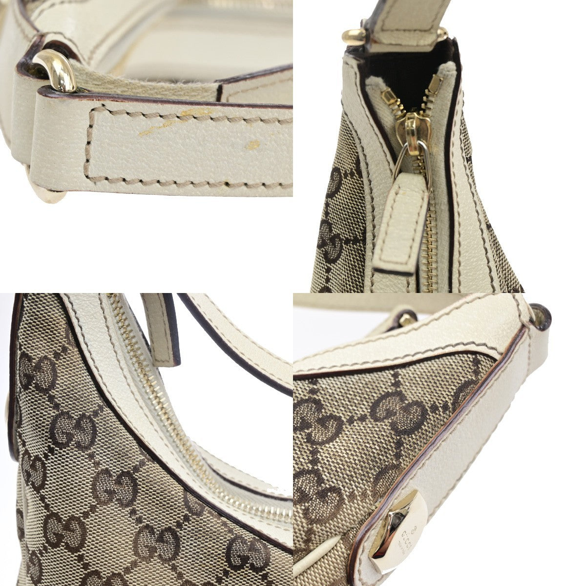 GUCCI Logo GG Pattern Shoulder Hobo Bag Canvas Leather Brown GHW Italy 87YJ265