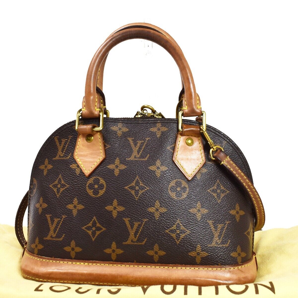LOUIS VUITTON Alma BB 2Way Hand Bag Monogram Leather Brown Gold M53152 15YC243