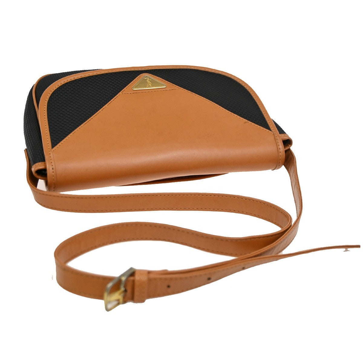 YVES SAINT LAURENT Crossbody Shoulder Bag Textured Canvas Leather Italy 62DA265