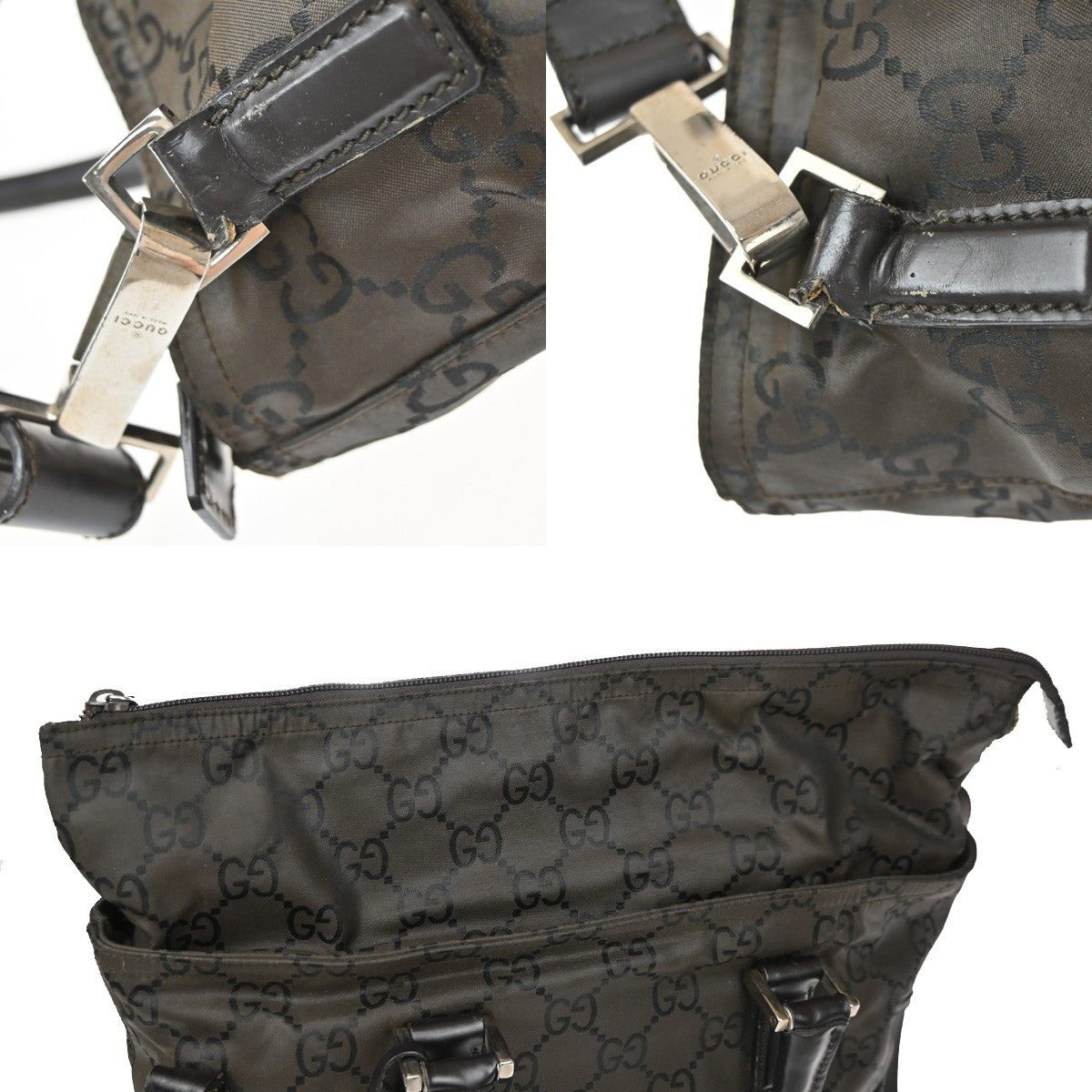 GUCCI Logo GG Pattern 2Way Hand Bag Nylon Leather Brown SHW Italy 02YJ172