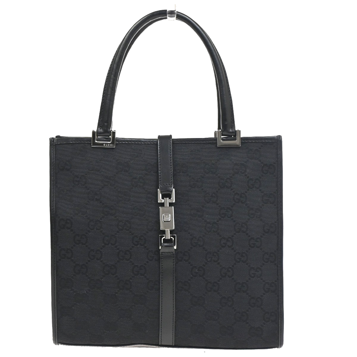 GUCCI Jackie GG Top Handle Tote Hand Bag Canvas Leather Black SHW Italy 30RL903