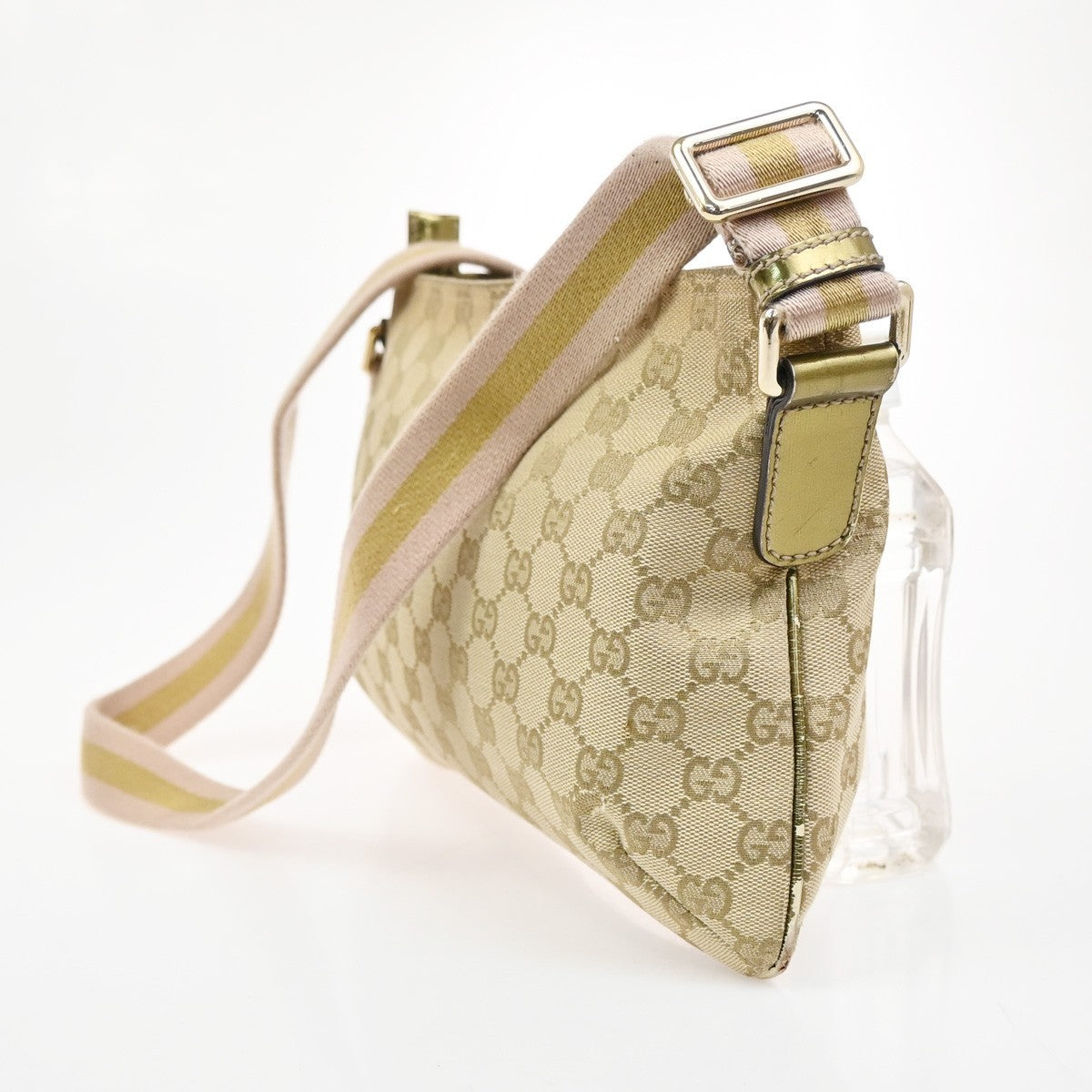 GUCCI Logo GG Pattern Crossbody Shoulder Bag Canvas Leather Beige GHW 04ZA149